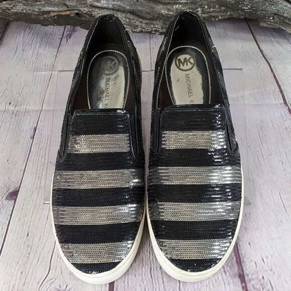 MICHAEL KORS Keaton Striped Sequin Slip-On, Black/Silvertone - Picture 2 of 9